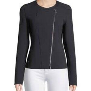 Lafayette 148 New York Black Trista Asymmetrical Zip 100% Wool Jacket